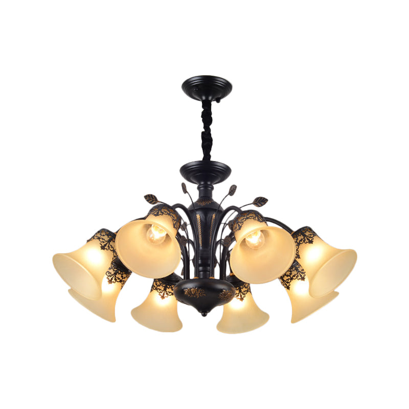 Frosted Glass Morning Glory Chandelier Farmhouse 3/6/8 Lights Living Room Ceiling Pendant in Black/White Clearhalo 'Ceiling Lights' 'Close To Ceiling Lights' 'Close to ceiling' 'Glass shade' 'Glass' 'Pendant Lights' 'Semi-flushmount' Lighting' 1972251