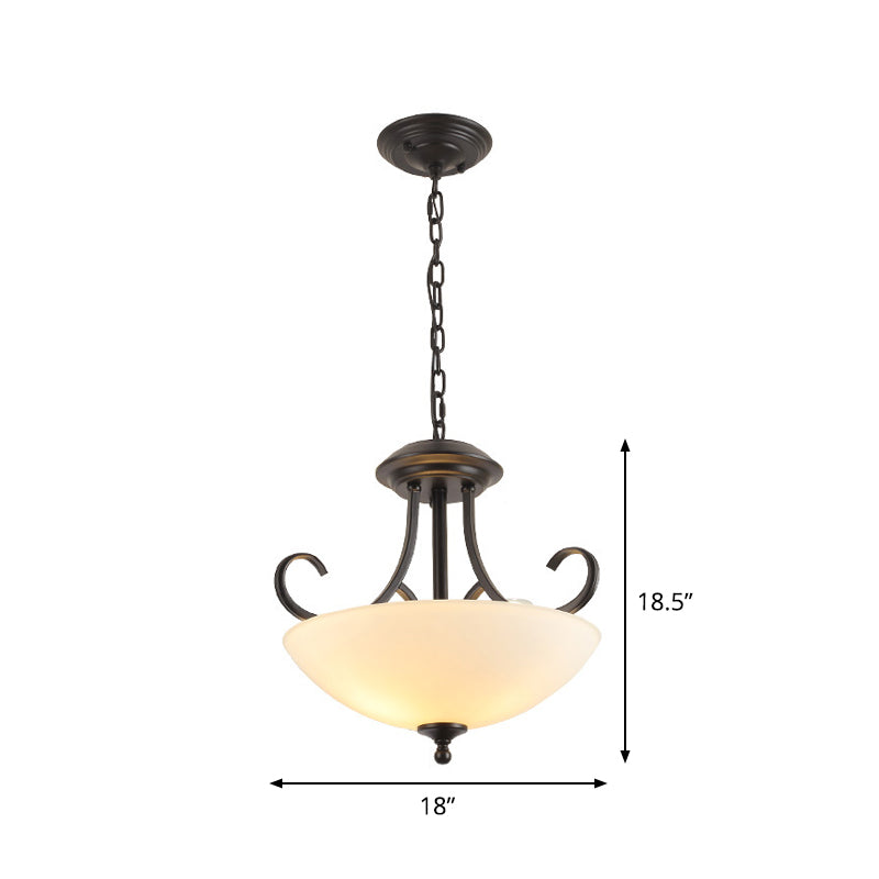 3-Bulb Bowl Pendant Chandelier Classic White Frosted Glass Hanging Light Kit with Scroll Arm Clearhalo 'Ceiling Lights' 'Chandeliers' Lighting' options 1972332