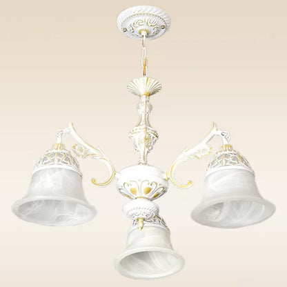 Alabaster Glass White Chandelier Carillon 3 Heads Country Style Hanging Pendant Light White Clearhalo 'Ceiling Lights' 'Chandeliers' Lighting' options 1972333_e789d37e-074c-44ac-abde-ea447f9eb039