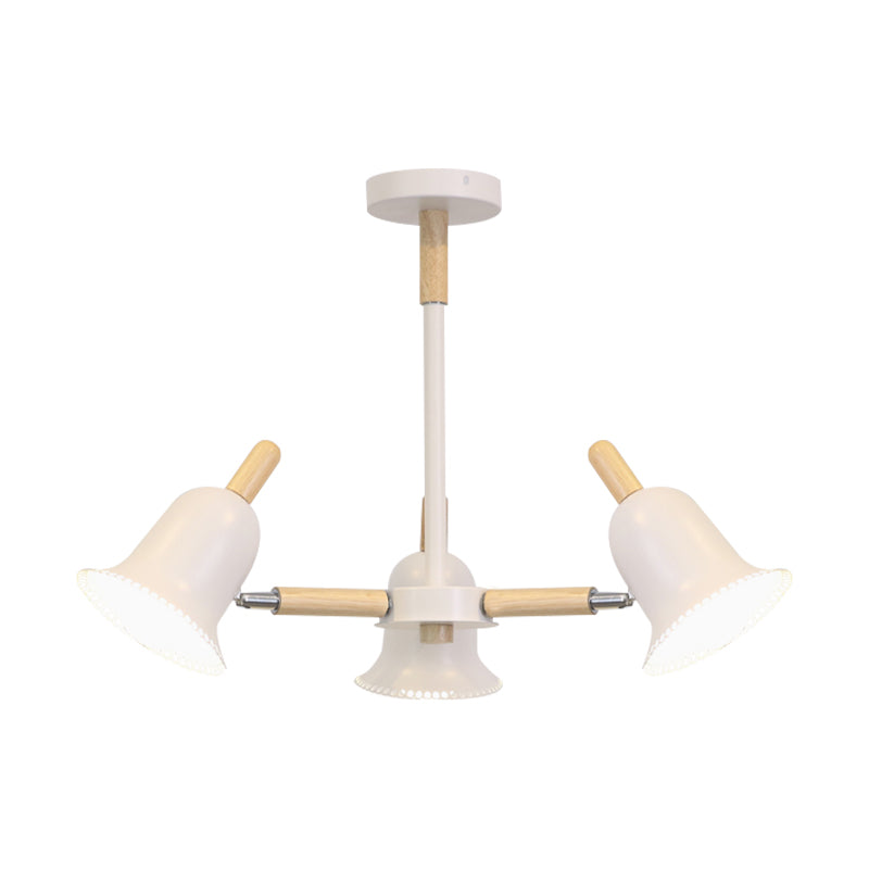 Nordic Stylish White Ceiling Pendant Bell Shade Multi-Head Wood Chandelier for Living Room Clearhalo 'Ceiling Lights' 'Chandeliers' Lighting' options 197234