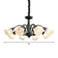 Peacock Green 5/6/8 Bulbs Drop Lamp Rustic Ribbed Frosted Glass Flower Blossom Chandelier Clearhalo 'Ceiling Lights' 'Chandeliers' Lighting' options 1972340