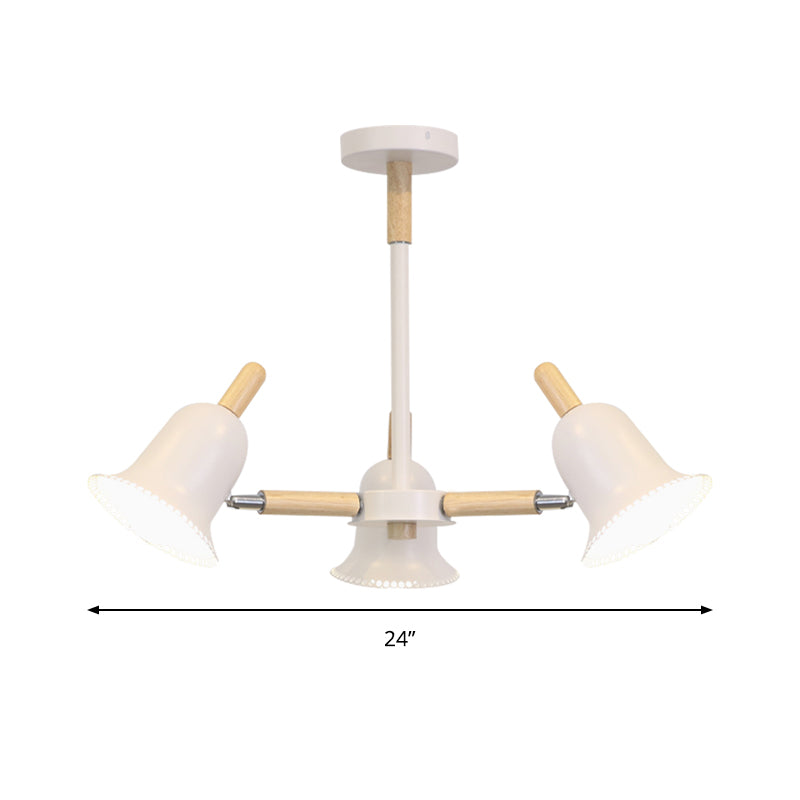 Nordic Stylish White Ceiling Pendant Bell Shade Multi-Head Wood Chandelier for Living Room Clearhalo 'Ceiling Lights' 'Chandeliers' Lighting' options 197235