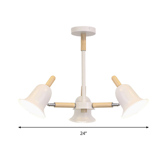 Nordic Stylish White Ceiling Pendant Bell Shade Multi-Head Wood Chandelier for Living Room Clearhalo 'Ceiling Lights' 'Chandeliers' Lighting' options 197235