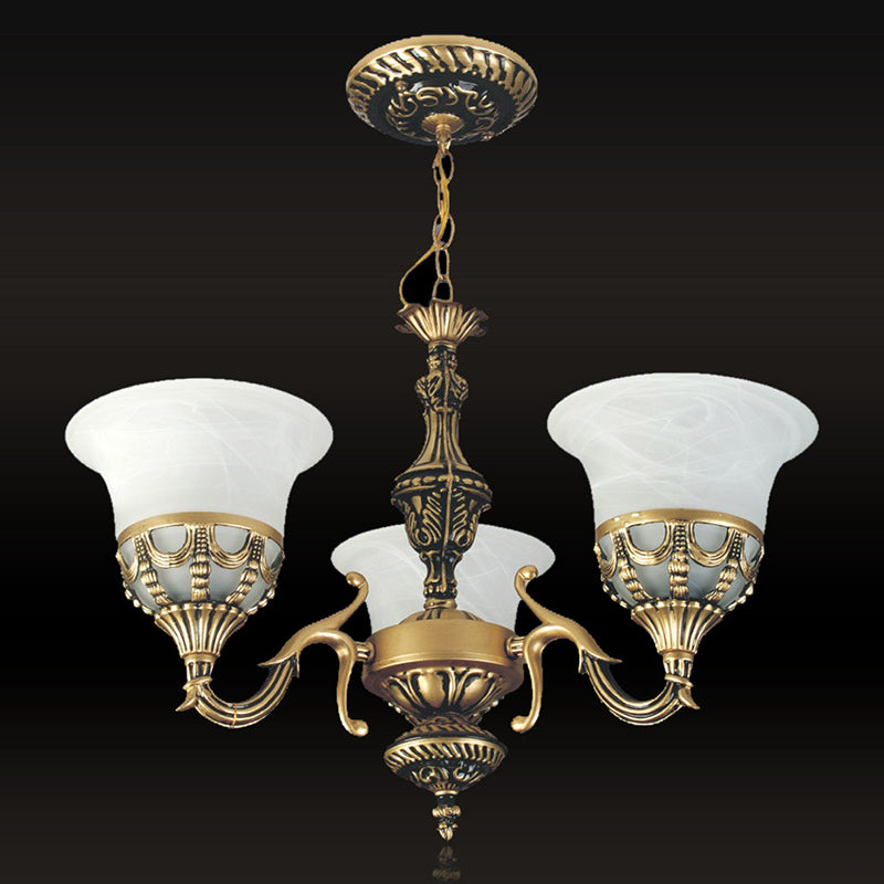 3-Light Hanging Chandelier Traditional Restaurant Pendant Lamp with Flared Alabaster Glass Shade in Bronze Bronze Clearhalo 'Ceiling Lights' 'Chandeliers' Lighting' options 1972379_e0deafb7-5121-44e2-bb1e-c002aeeb7df4