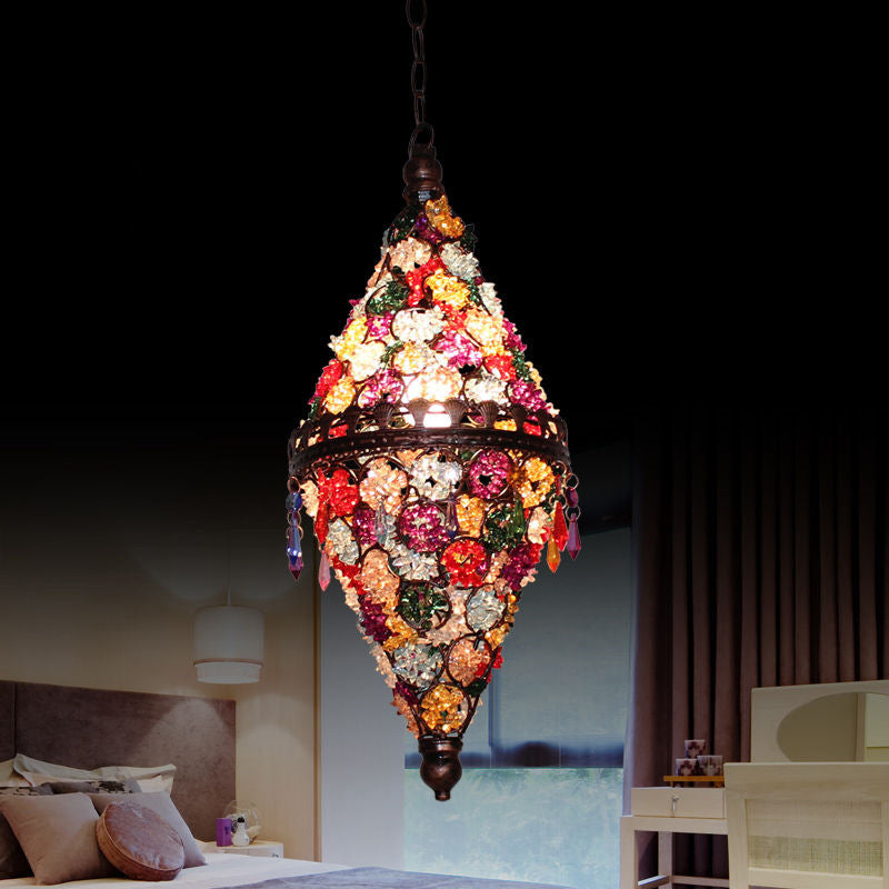 1 Head Ceiling Pendant Bohemian Bedroom Hanging Lamp with Cone/Gyro Stained Glass Shade in Copper Copper A Clearhalo 'Ceiling Lights' 'Pendant Lights' 'Pendants' Lighting' 1972435_56d9d594-7c37-42f0-a8d9-097b7523bfd8