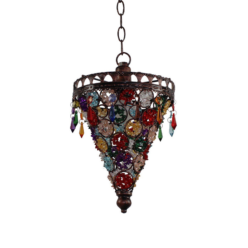 1 Head Ceiling Pendant Bohemian Bedroom Hanging Lamp with Cone/Gyro Stained Glass Shade in Copper Clearhalo 'Ceiling Lights' 'Pendant Lights' 'Pendants' Lighting' 1972442
