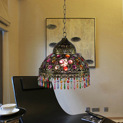 Gourd Bistro Hanging Pendant Bohemian Style Metal 1 Bulb Bronze/Copper Ceiling Light with Fringe and Bead Decor, 12"/16" W Bronze Clearhalo 'Ceiling Lights' 'Pendant Lights' 'Pendants' Lighting' 1972475_f161f44f-be74-497e-a3d8-e24d465ae841