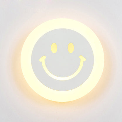Thin Round LED Wall Light Kit Cartoon Acrylic White Smiley Wall Sconce in Warm/White Light for Bedroom White Clearhalo 'Modern wall lights' 'Modern' 'Wall Lamps & Sconces' 'Wall Lights' Lighting' 1972584