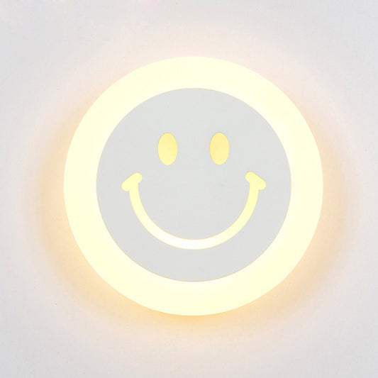 Thin Round LED Wall Light Kit Cartoon Acrylic White Smiley Wall Sconce in Warm/White Light for Bedroom White Clearhalo 'Modern wall lights' 'Modern' 'Wall Lamps & Sconces' 'Wall Lights' Lighting' 1972584