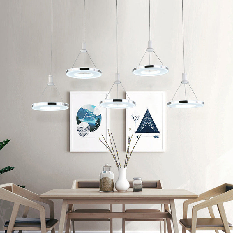White Ring Pendant Light Fixture Simple 1/3/5-Head Acrylic Ceiling Suspension Lamp, 8"/12" Wide 5 White Clearhalo 'Ceiling Lights' 'Modern Pendants' 'Modern' 'Pendant Lights' 'Pendants' Lighting' 1972618