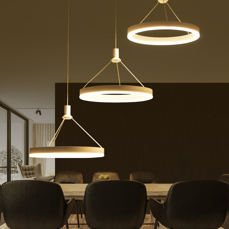 White Loop Pendant Chandelier Simplicity 12"/16"/47" Dia LED Acrylic Hanging Light Fixture with Adjustable Cord Grip White Clearhalo 'Ceiling Lights' 'Modern Pendants' 'Modern' 'Pendant Lights' 'Pendants' Lighting' 1972635