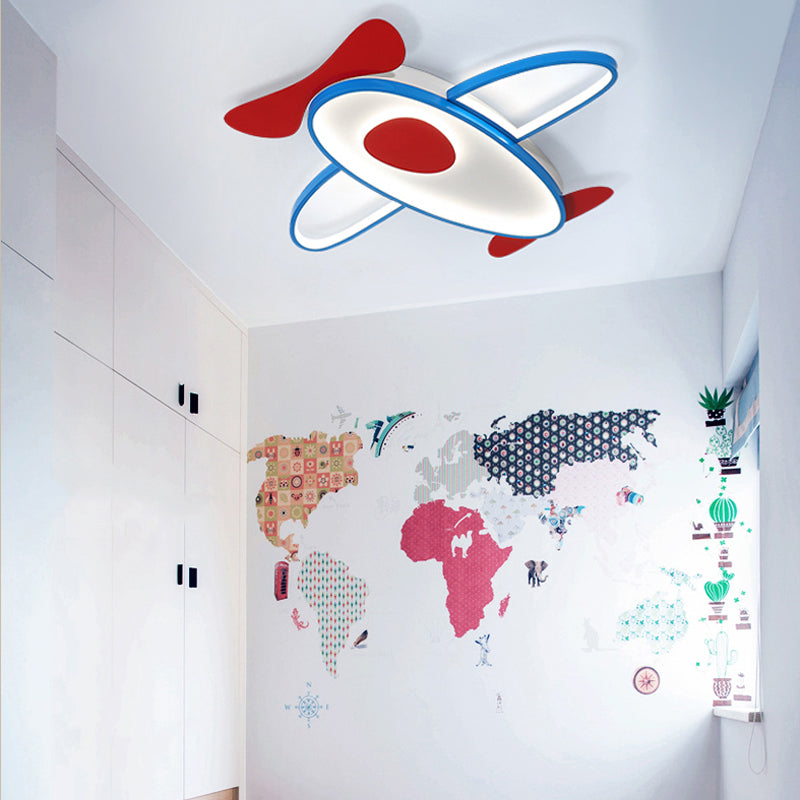 Child Bedroom Propeller Plane Ceiling Light Acrylic Cartoon LED Ceiling Mount Light in Red&Blue Red Clearhalo 'Ceiling Lights' 'Close To Ceiling Lights' 'Close to ceiling' 'Flush mount' Lighting' 197266