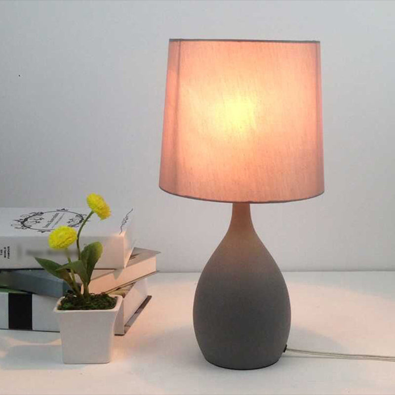 Teardrop Metal Night Lamp Minimalist Single Grey Table Stand Light with Cylinder Fabric Shade Clearhalo 'Lamps' 'Table Lamps' Lighting' 1972698