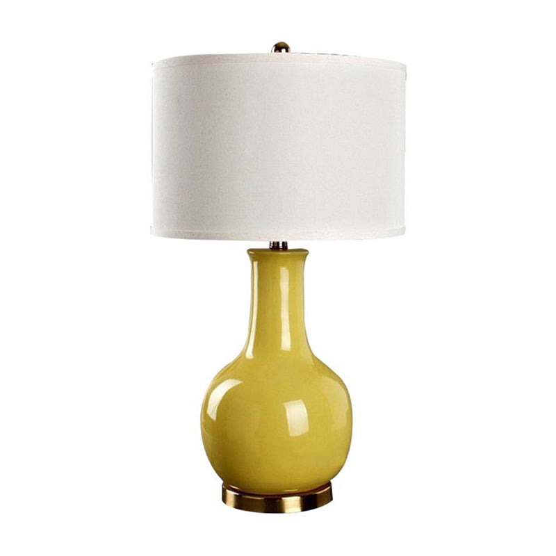 Drum Night Stand Light Modern Fabric 1 Head Living Room Table Lamp with Vase Ceramic Base in White/Red/Blue Yellow Clearhalo 'Lamps' 'Table Lamps' Lighting' 1972703