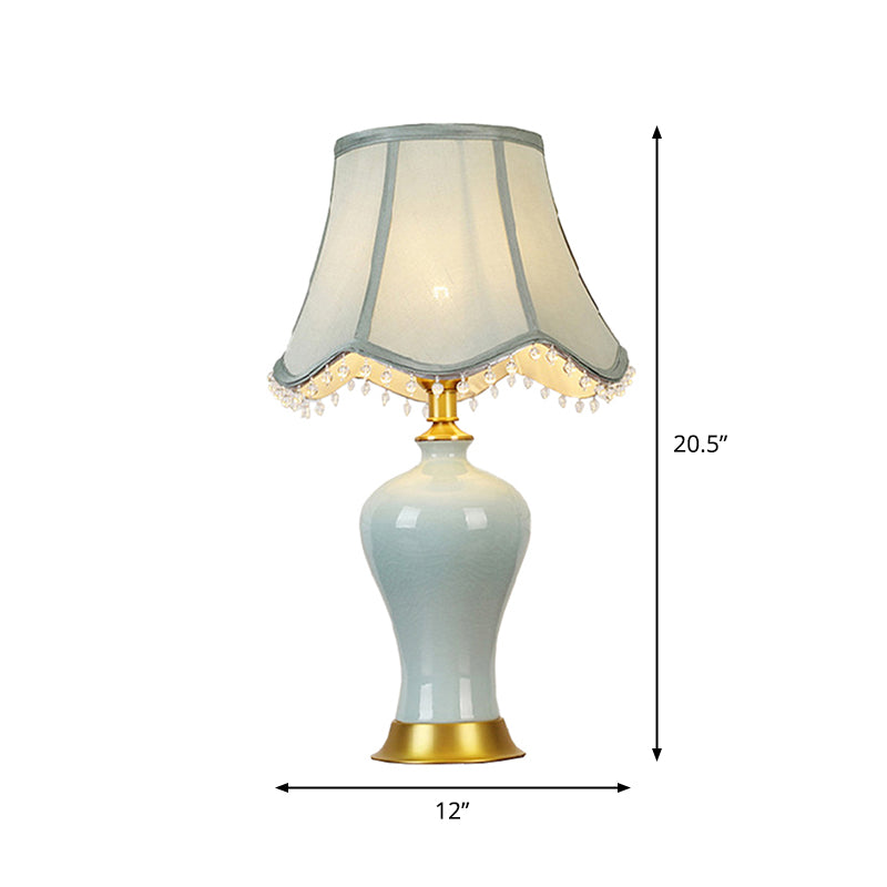 Handmade Urn Shaped Night Light Modern Ceramic 1-Bulb Green/Light Green Table Lamp with Scalloped/Flared/Tapered Fabric Shade Clearhalo 'Lamps' 'Table Lamps' Lighting' 1972716