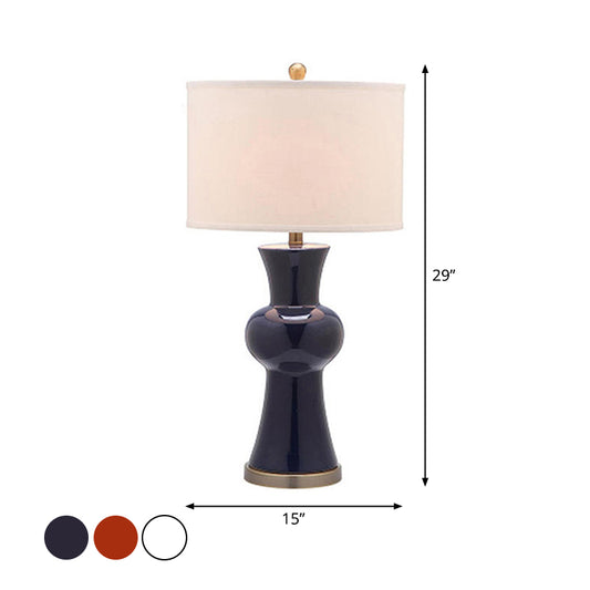 Ceramic Vase Night Lamp Modern 1-Light Standing Table Light in White/Royal Blue/Burgundy with Drum Lampshade Clearhalo 'Lamps' 'Table Lamps' Lighting' 1972724