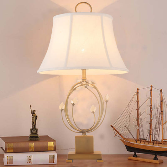 Paneled Bell Bedroom Table Light Fabric 1 Bulb Modern Night Lamp in White with Crystal Decoration Clearhalo 'Lamps' 'Table Lamps' Lighting' 1972737