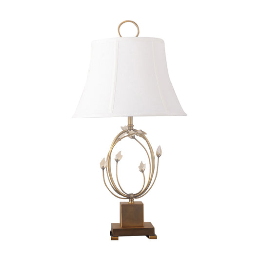 Paneled Bell Bedroom Table Light Fabric 1 Bulb Modern Night Lamp in White with Crystal Decoration Clearhalo 'Lamps' 'Table Lamps' Lighting' 1972739