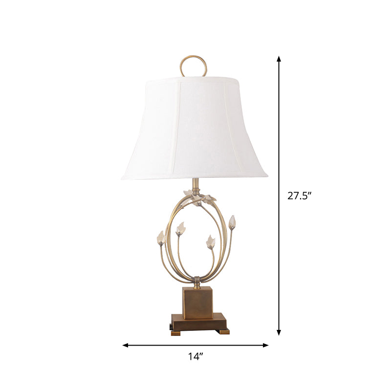 Paneled Bell Bedroom Table Light Fabric 1 Bulb Modern Night Lamp in White with Crystal Decoration Clearhalo 'Lamps' 'Table Lamps' Lighting' 1972740