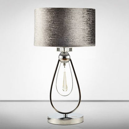 Brushed Grey Drum Table Lamp Contemporary 1-Light Fabric Night Light with Open Teardrop Stand Grey Clearhalo 'Lamps' 'Table Lamps' Lighting' 1972750