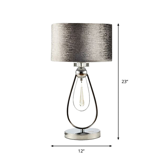 Brushed Grey Drum Table Lamp Contemporary 1-Light Fabric Night Light with Open Teardrop Stand Clearhalo 'Lamps' 'Table Lamps' Lighting' 1972753