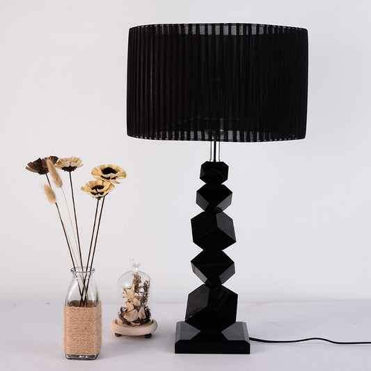 Black Drum Nightstand Lamp Modern 12"/13" W Single Pleated Fabric Table Light with Rock Pedestal Clearhalo 'Lamps' 'Table Lamps' Lighting' 1972756
