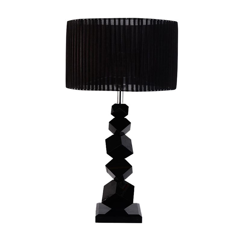 Black Drum Nightstand Lamp Modern 12"/13" W Single Pleated Fabric Table Light with Rock Pedestal Clearhalo 'Lamps' 'Table Lamps' Lighting' 1972757