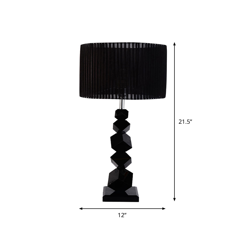 Black Drum Nightstand Lamp Modern 12"/13" W Single Pleated Fabric Table Light with Rock Pedestal Clearhalo 'Lamps' 'Table Lamps' Lighting' 1972758