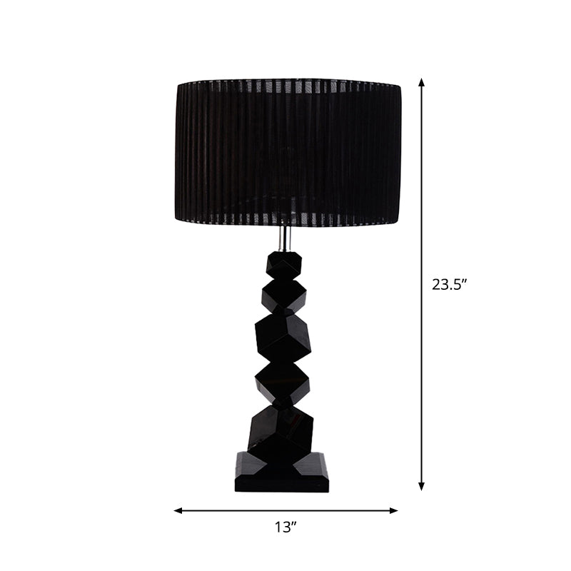 Black Drum Nightstand Lamp Modern 12"/13" W Single Pleated Fabric Table Light with Rock Pedestal Clearhalo 'Lamps' 'Table Lamps' Lighting' 1972759