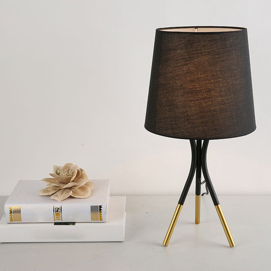 Conical Fabric 3-Leg Table Lamp Nordic 1 Bulb Black/White and Gold Night Stand Light for Bedroom Black Clearhalo 'Lamps' 'Table Lamps' Lighting' 1972760
