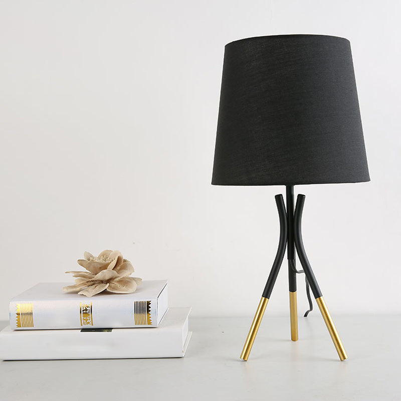 Conical Fabric 3-Leg Table Lamp Nordic 1 Bulb Black/White and Gold Night Stand Light for Bedroom Clearhalo 'Lamps' 'Table Lamps' Lighting' 1972761