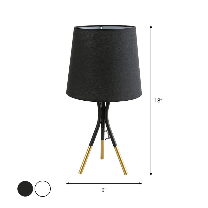 Conical Fabric 3-Leg Table Lamp Nordic 1 Bulb Black/White and Gold Night Stand Light for Bedroom Clearhalo 'Lamps' 'Table Lamps' Lighting' 1972764