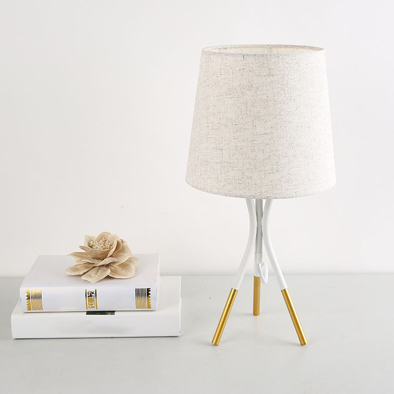 Conical Fabric 3-Leg Table Lamp Nordic 1 Bulb Black/White and Gold Night Stand Light for Bedroom White Clearhalo 'Lamps' 'Table Lamps' Lighting' 1972765