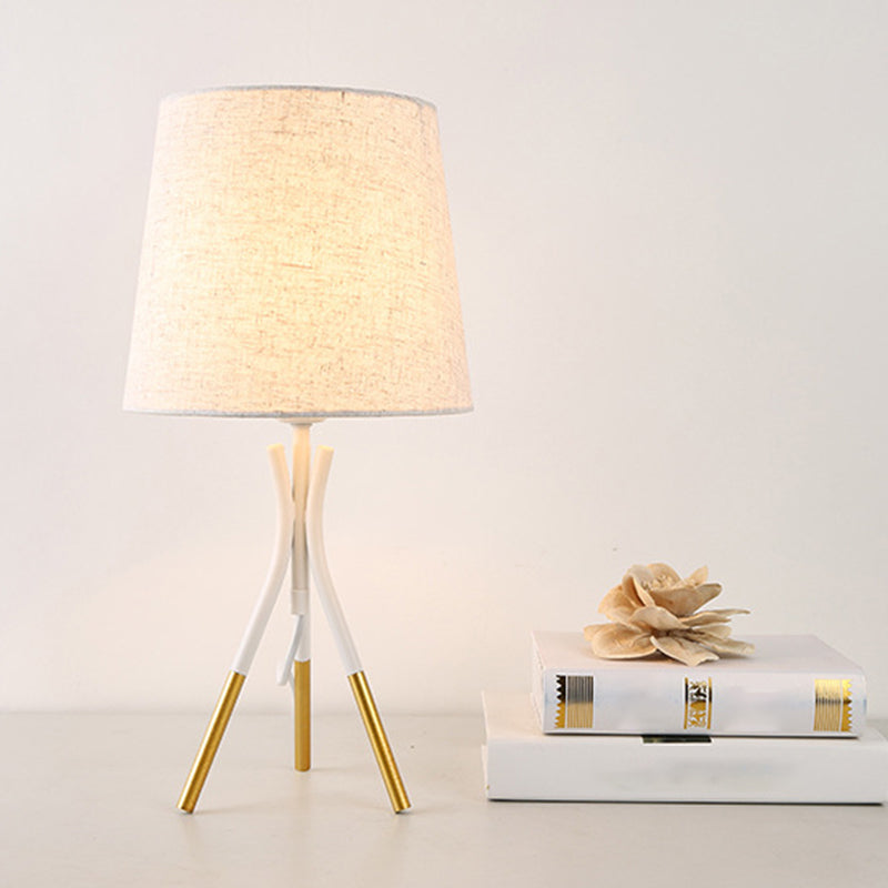 Conical Fabric 3-Leg Table Lamp Nordic 1 Bulb Black/White and Gold Night Stand Light for Bedroom Clearhalo 'Lamps' 'Table Lamps' Lighting' 1972766