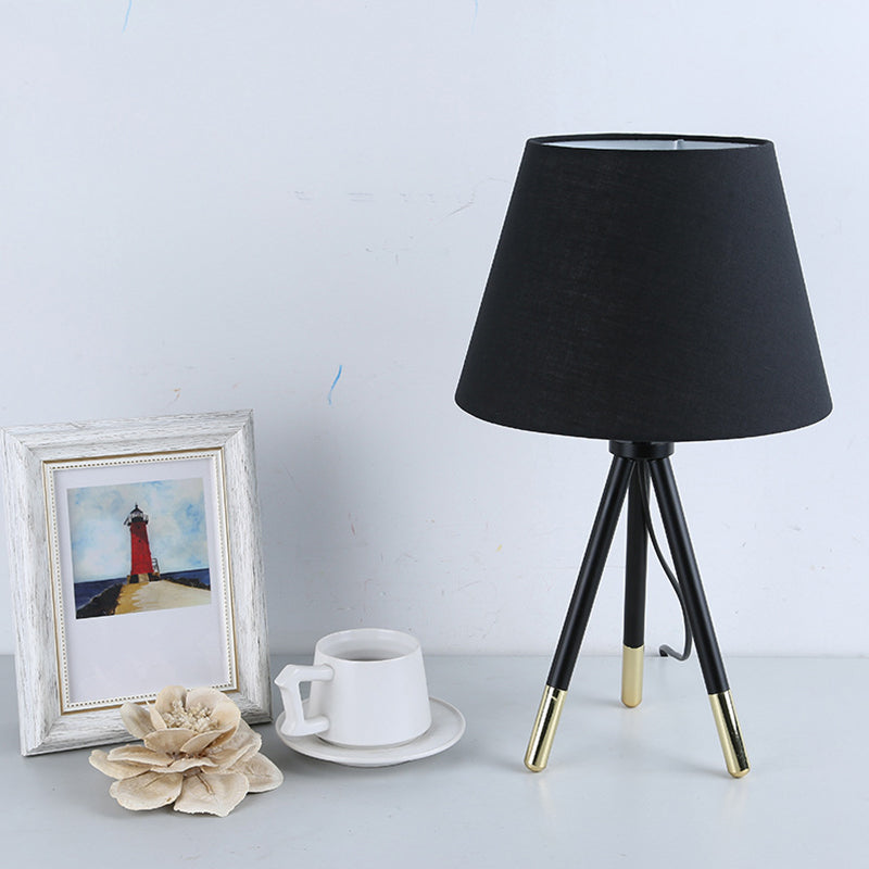Empire Shade Tripod Night Lamp Nordic Style Fabric Single Black/White Table Stand Light Black Clearhalo 'Lamps' 'Table Lamps' Lighting' 1972769