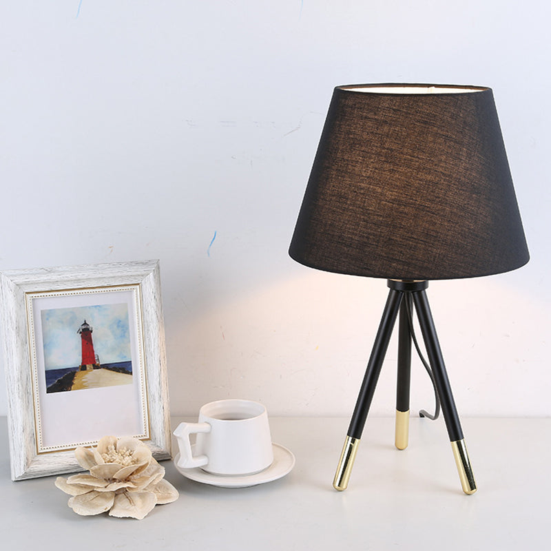 Empire Shade Tripod Night Lamp Nordic Style Fabric Single Black/White Table Stand Light Clearhalo 'Lamps' 'Table Lamps' Lighting' 1972770