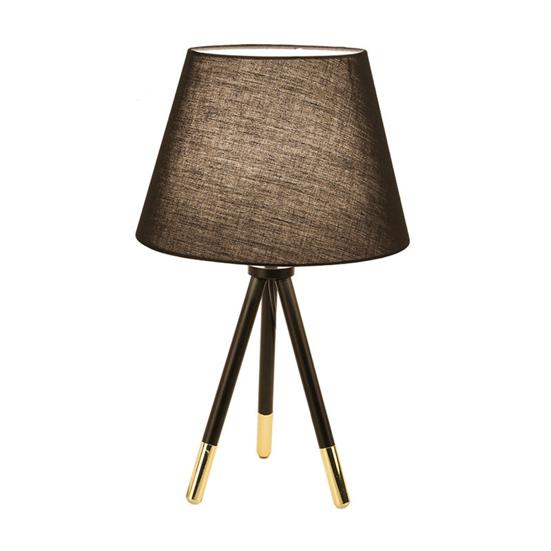 Empire Shade Tripod Night Lamp Nordic Style Fabric Single Black/White Table Stand Light Clearhalo 'Lamps' 'Table Lamps' Lighting' 1972771