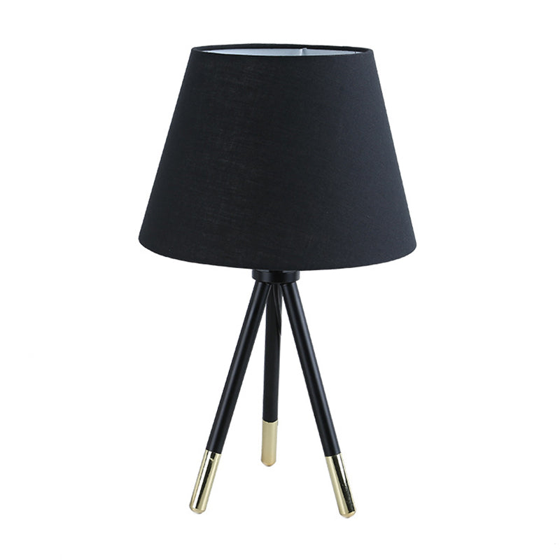 Empire Shade Tripod Night Lamp Nordic Style Fabric Single Black/White Table Stand Light Clearhalo 'Lamps' 'Table Lamps' Lighting' 1972772