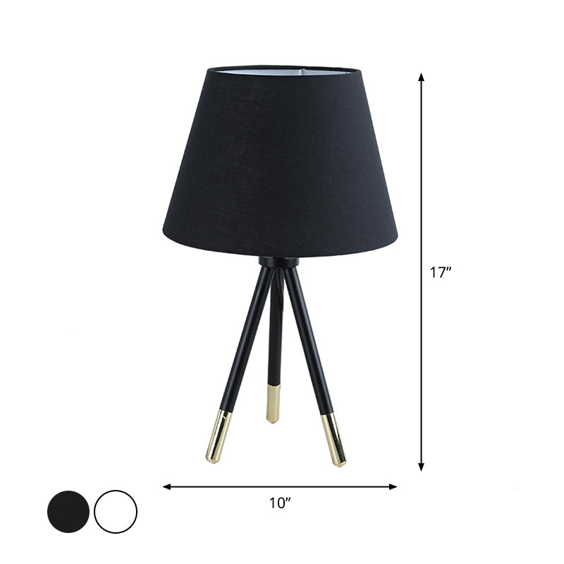 Empire Shade Tripod Night Lamp Nordic Style Fabric Single Black/White Table Stand Light Clearhalo 'Lamps' 'Table Lamps' Lighting' 1972773