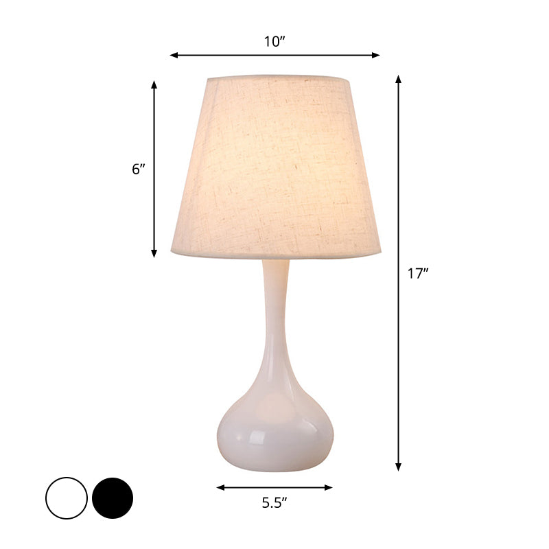 Nordic Empire Shade Night Lamp Fabric 1-Light Living Room Table Light with Cylinder/Teardrop Base in Black/White Clearhalo 'Lamps' 'Table Lamps' Lighting' 1972789