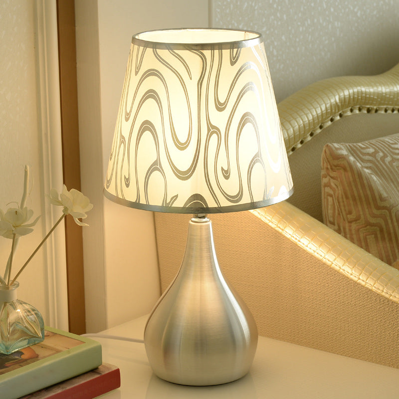 Tapered Table Light Modern Fabric Single Nickel Nightstand Lamp with Cloud/Geometric/Flower Pattern Nickel Cloud Clearhalo 'Lamps' 'Table Lamps' Lighting' 1972793