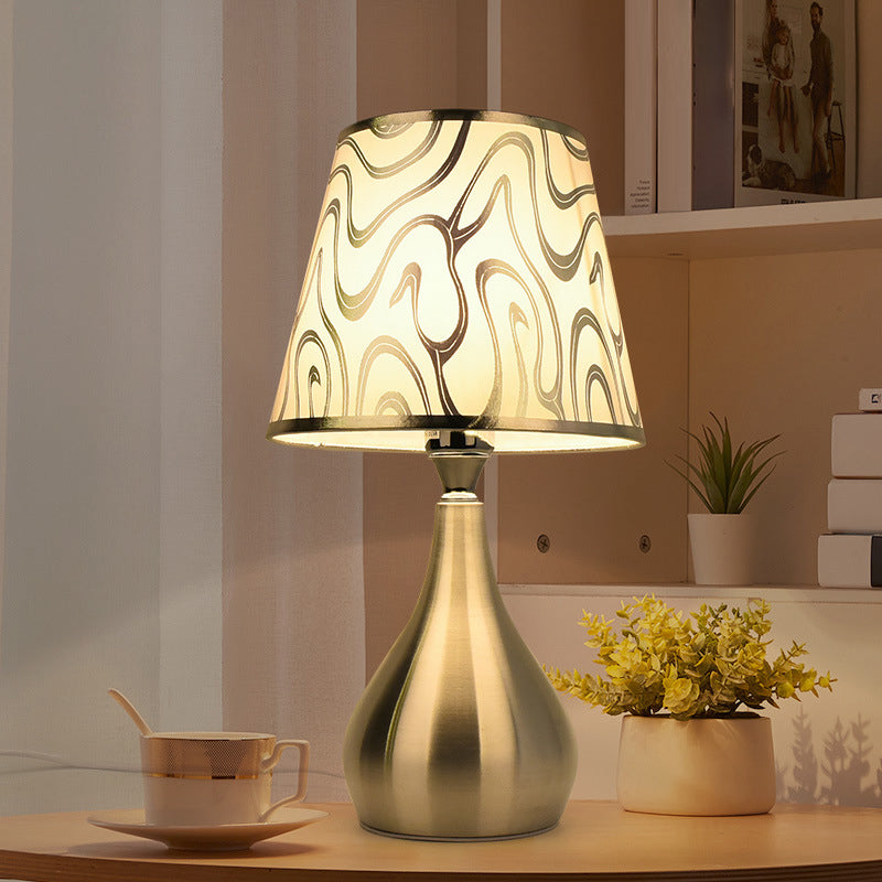 Tapered Table Light Modern Fabric Single Nickel Nightstand Lamp with Cloud/Geometric/Flower Pattern Clearhalo 'Lamps' 'Table Lamps' Lighting' 1972794