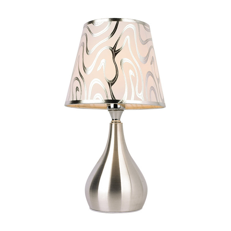 Tapered Table Light Modern Fabric Single Nickel Nightstand Lamp with Cloud/Geometric/Flower Pattern Clearhalo 'Lamps' 'Table Lamps' Lighting' 1972795