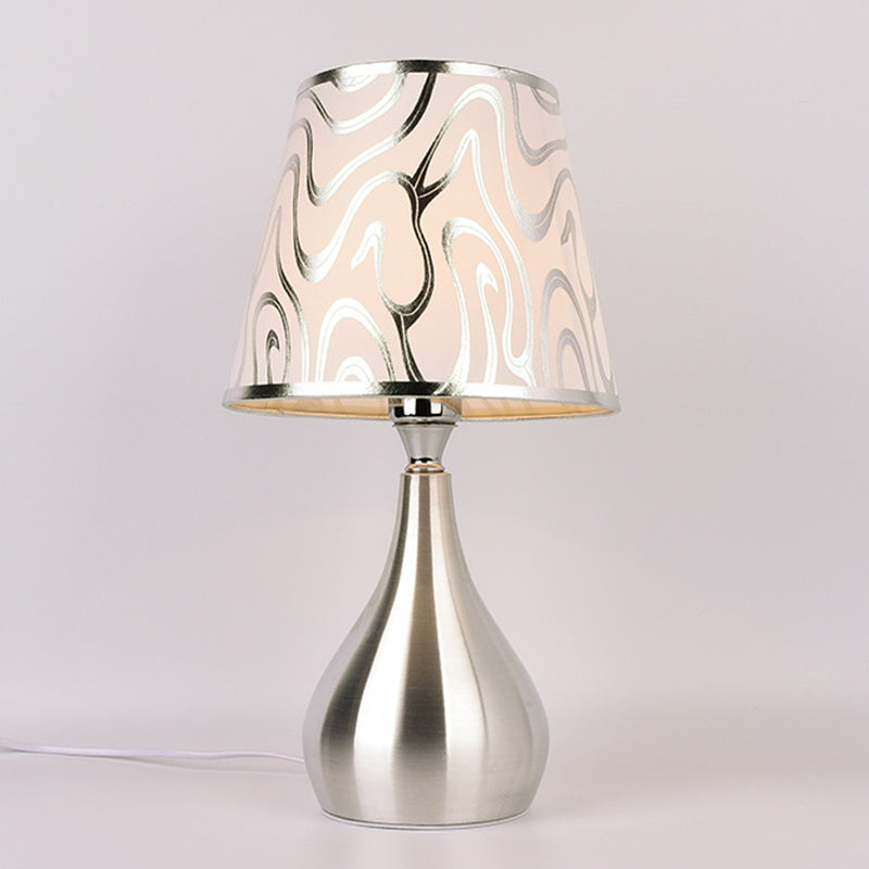 Tapered Table Light Modern Fabric Single Nickel Nightstand Lamp with Cloud/Geometric/Flower Pattern Clearhalo 'Lamps' 'Table Lamps' Lighting' 1972796