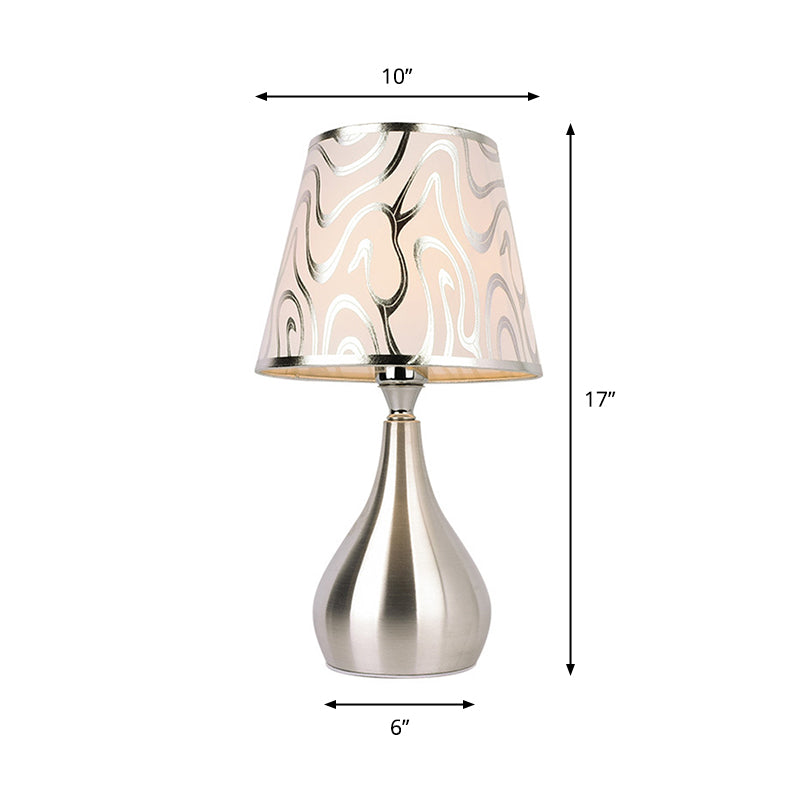 Tapered Table Light Modern Fabric Single Nickel Nightstand Lamp with Cloud/Geometric/Flower Pattern Clearhalo 'Lamps' 'Table Lamps' Lighting' 1972797