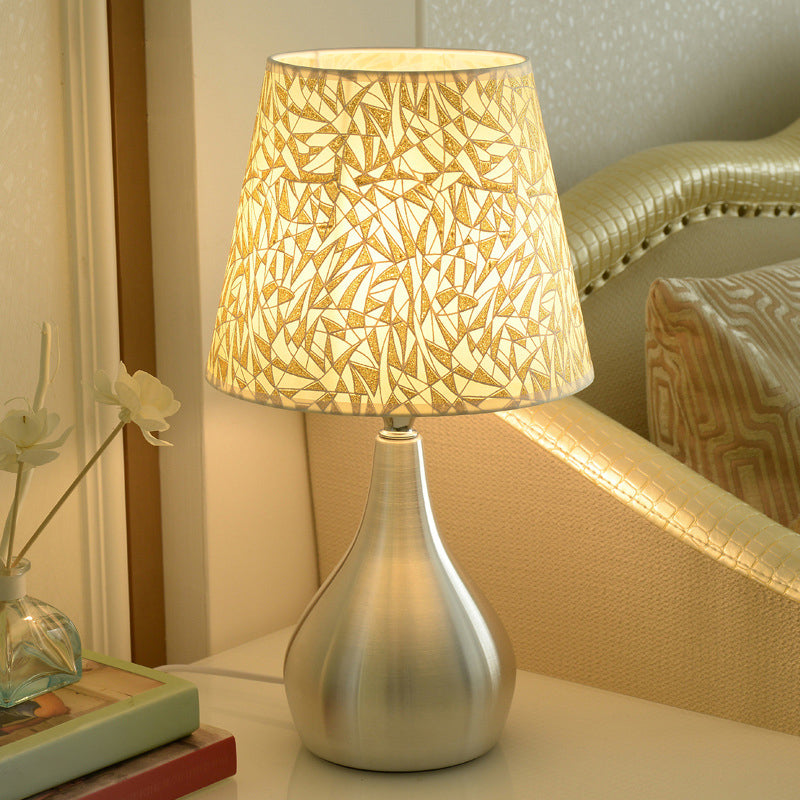 Tapered Table Light Modern Fabric Single Nickel Nightstand Lamp with Cloud/Geometric/Flower Pattern Clearhalo 'Lamps' 'Table Lamps' Lighting' 1972799