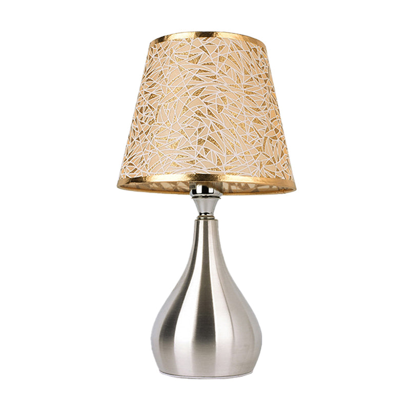 Tapered Table Light Modern Fabric Single Nickel Nightstand Lamp with Cloud/Geometric/Flower Pattern Clearhalo 'Lamps' 'Table Lamps' Lighting' 1972800