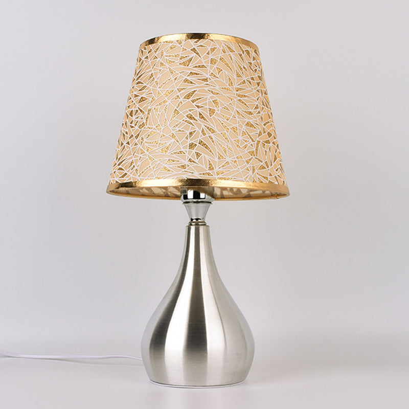 Tapered Table Light Modern Fabric Single Nickel Nightstand Lamp with Cloud/Geometric/Flower Pattern Clearhalo 'Lamps' 'Table Lamps' Lighting' 1972801