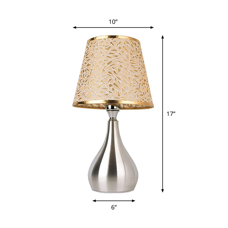 Tapered Table Light Modern Fabric Single Nickel Nightstand Lamp with Cloud/Geometric/Flower Pattern Clearhalo 'Lamps' 'Table Lamps' Lighting' 1972802