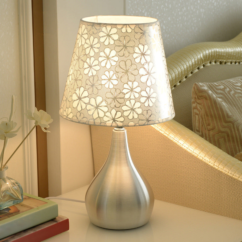 Tapered Table Light Modern Fabric Single Nickel Nightstand Lamp with Cloud/Geometric/Flower Pattern Clearhalo 'Lamps' 'Table Lamps' Lighting' 1972804